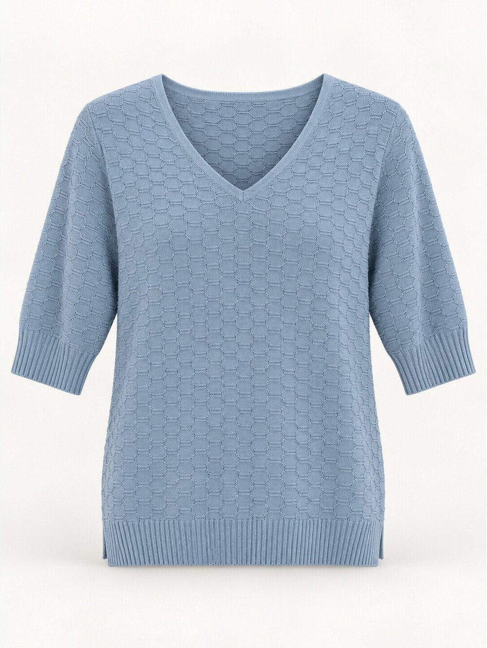 Ella Moss Blue Textured Knit V-Neck Sweater Women’s M 3/4 Sleeve